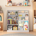 4 Tier Kids Bookshelf for Nursery, Baby Toddler Bookshelves Toy Organizers and Storage Bookcase, Wooden Children Book Shelf for Kids Rooms Classroom (Grey)
