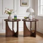 Aibiju End Table, Natural Wood End Table, 2-Piece Side Table, 100% Solid Wood Rustic Center Table, Simple Accent Table for Living Room, Walnut RF-ZY5084-2