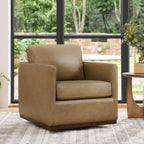 CHITA Genuine Leather Swivel Accent Chair, FSC Certified Mid Century Modern Arm Chair for Living Room and Bedroom, Fully Assembled, Mocha