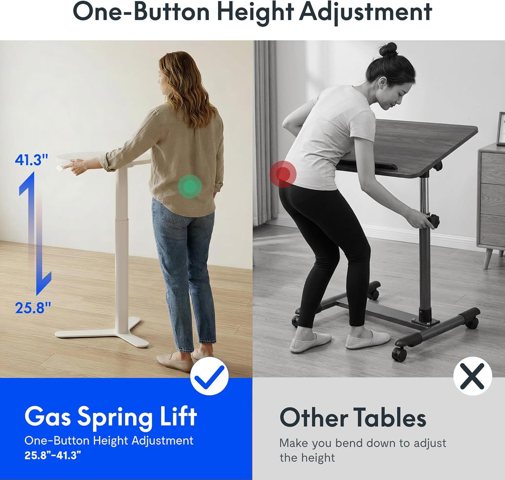 FLEXISPOT Gas Spring Adjustable Bar Table with One-Touch Lift, Flexible Height 25.8"–41.3", 19.7" Round High-Top Pub Table for Balcony, Kitchen, Apartment & Small Spaces (White)