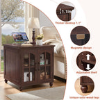 RWYHG End Table Set 2 with Charger, 18'' Nightstand and 24" Side Tables | Glass Barn Door Storage, Solid Wood Legs Farmhouse Style Bedside Table for Living Room,Bedroom Consistent style