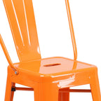 EMMA + OLIVER Commercial Grade 24" H Orange Metal Indoor-Outdoor Counter Height Stool w/Back