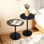 Round Side Table Set of 2, End Tables for Living Room Bedroom, Small Nesting Accent Table Nightstand with Sturdy Metal Base, Wood-Look Circular Couch Tables for Small Spaces, Walnut Brown & Black