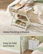 SONGMICS Solid Wood Luggage Rack, No Assembly Required, Foldable Suitcase Stand, Luggage Holder, with Storage Shelf, for Guest Room, Hotel, Bedroom, Cream White URLR020WZ02S