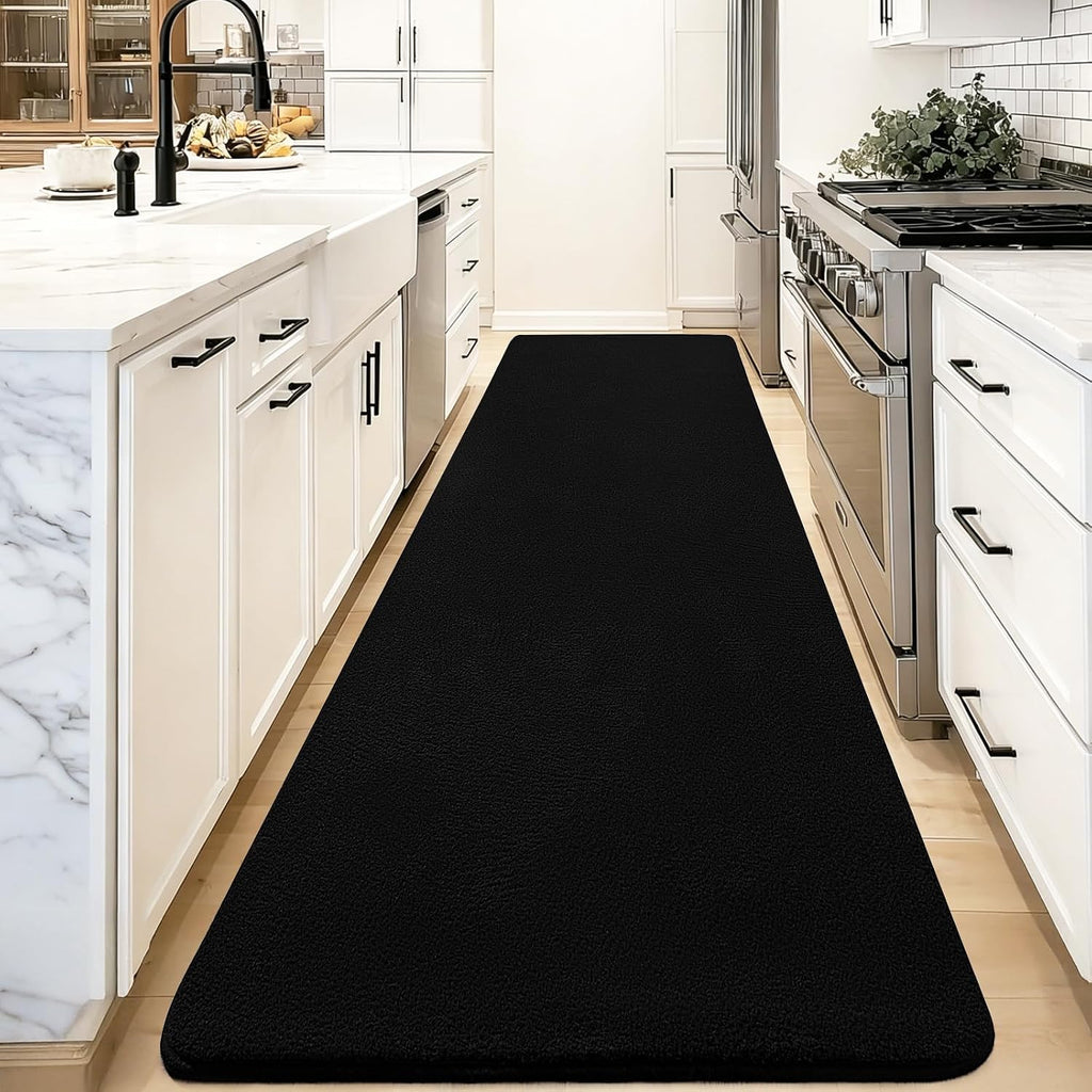 qulint Hallway Runner Rug 2x8, Black Kitchen Runner Rugs Non Skid Washable Thickened Memory-Foam Indoor Bedroom Rug, Modern Minimalist Solid Soft Carpet for Living Room Entryway Home Decor