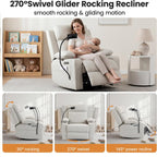 FiveWillowise Power Rocking Chair Nursery with Adjustable Armrests, Beige | Glider Rocking Chair with Adjustable Headrest and Electric Lumbar Support, Nursing Chair with USB Charging, Cup Holder, Light