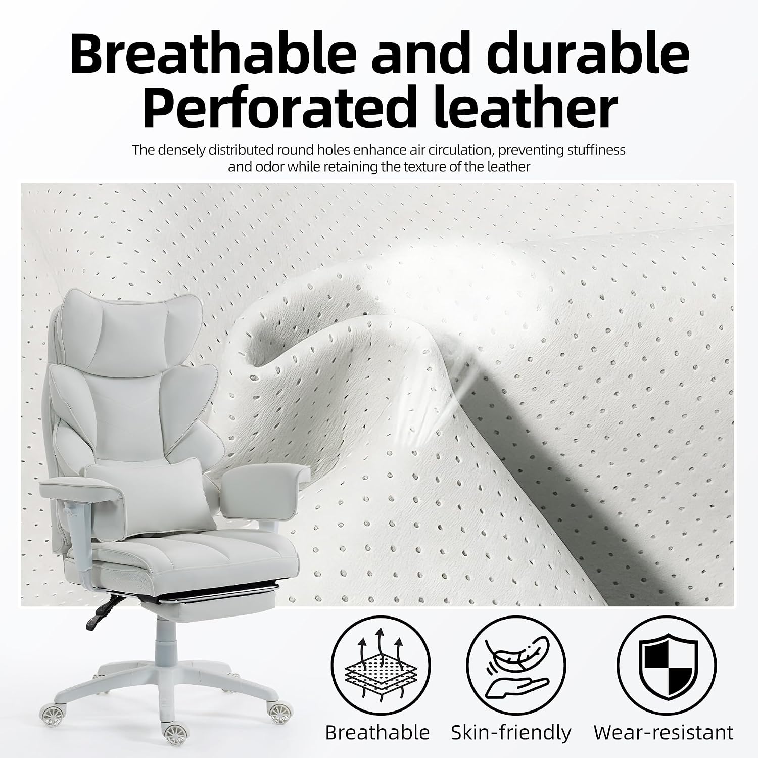 Office Chair,Executive Ergonomic Office Chair with Pocket Spring Cushion, High Back Computer Gaming Chair with Adjustable Armrests, Lumbar Support, Footrest, Executive Chair- White PU Leather