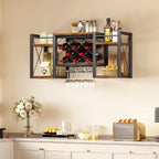 Wall Mounted Wine Rack with Glass Holder, Wood-Metal Retro Bar Shelf, Wine Bottles Display Wall Storage for Kitchen Dining Room Home Bar