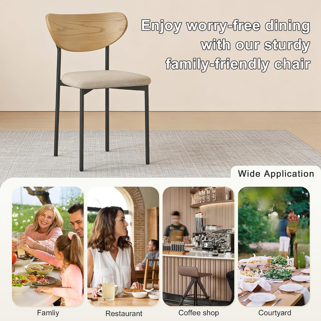 Beige Dining Chairs Set of 4, Upholstered Modern Kitchen Chairs Dining Room Chairs with Wood Curved Backrest & Metal Legs