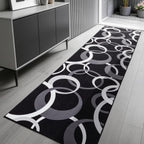 YIHOUSE Washable 2x8 Hallway Runner Rug Non Slip, Black and White 8ft Rug Runners for Bathroom Kitchen Non Skid, Geometric Circle Modern Carpet Runner for Entryway Bedroom
