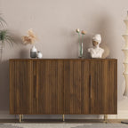 Sideboard Cabinet, 56" Large Buffet Cabinet with Storage, Wood Credenza Storage Cabinet with 4 Fluted Decorative Doors and Adjustable Shelves, for Living Room, Kitchen, Entryway, Walnut