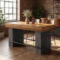 Tribesigns 63-Inch Counter Height Bar Table, Long Bar Table with Metal Footrest, Home Bistro Unit for Kitchen, Dining Room & Living Room, Rustic Brown and Black