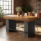 Tribesigns 63-Inch Counter Height Bar Table, Long Bar Table with Metal Footrest, Home Bistro Unit for Kitchen, Dining Room & Living Room, Rustic Brown and Black