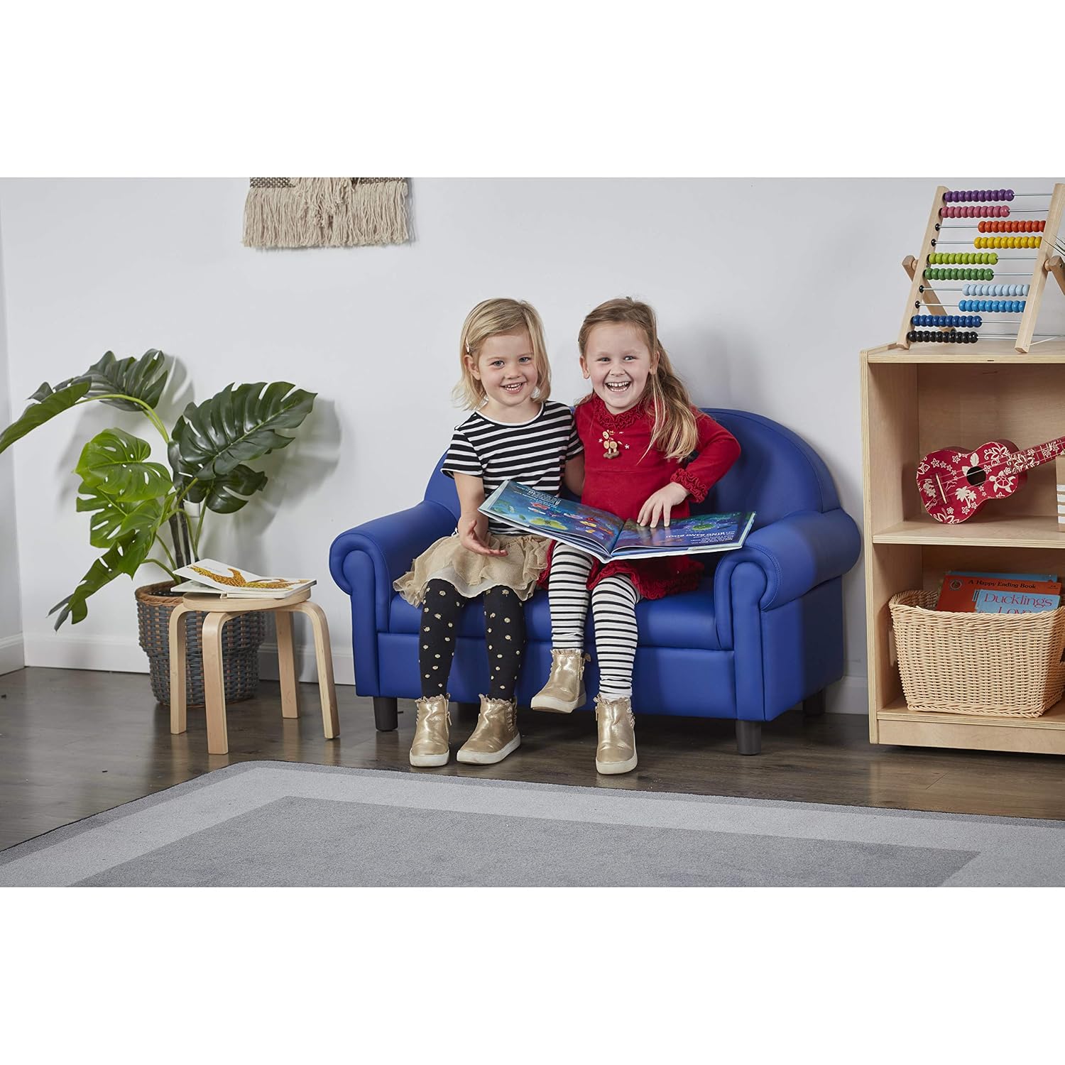 Little Lux Upholstered Preschool Sofa, Plush Furniture for Kids Room, Classroom, Daycare - Blue
