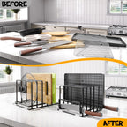 2 Pack Cutting Board Organizer and Pot Lid Holder, Kitchen Cabinet Organizer Rack with 7 & 5 Compartments, Heavy-Duty Iron Baking Sheet Pan Organizer with Non-Slip Base, Space-Saving Kitchen Storage