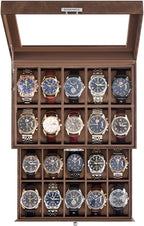 SONGMICS Watch Box, 20-Slot Watch Case Organizer with Large Glass Lid, Removable Pillows, Metal Lock, Fathers Day Gift for Dad, Coffee Brown Synthetic Leather, Coffee Brown Lining UJWB020KZ02S