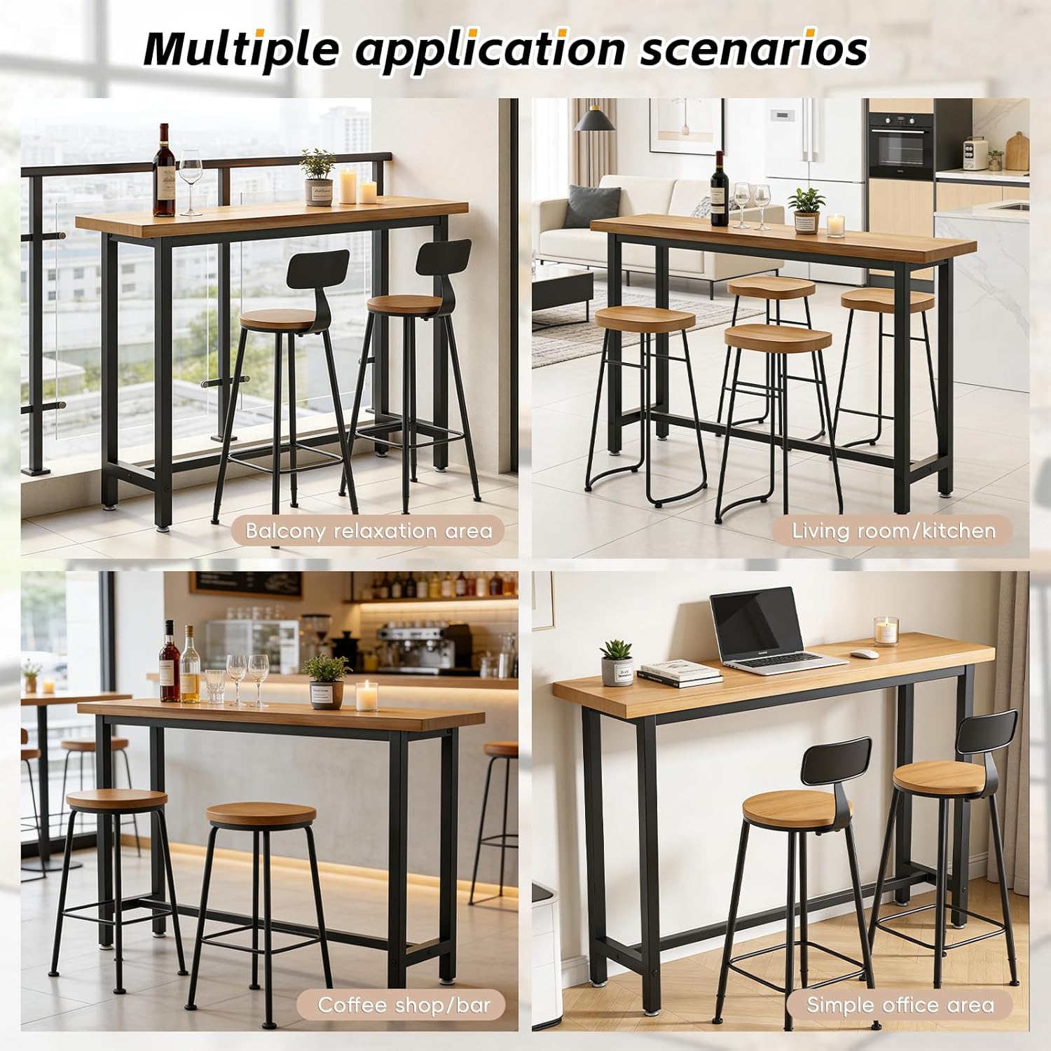 Bar Table,Industrial High Top Pub Table, Long Counter Height Dining Table for Small Space,Kitchen,Dining,Cafe & Restaurant