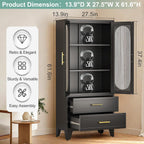 winiowa 61" Tall Kitchen Pantry Storage Cabinet, Black Metal Storage Cabinet with Adjustable Shelves & Glass Doors & Drawers, Food Pantry Cabinets for Kitchen, Bathroom, Dinning Room, Living Room