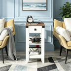 Drefure Sofa Side Table Set of 2 with Charging Station, Narrow End Tables with Storage Drawer for Living Room, Couch Side, Small Spaces, Apartment or Dorm, White Skinny Accent Table with USB Ports