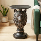 Wolf Head Side Table - 25" Tall Unique Animal Resin End Table with Marble Top, Gothic Antique Accent Furniture for Living Room & Bedroom, Majestic Wolf Statue Nightstand, Rustic Cabin Decor, Bronze