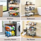 2 Pack Utility Rolling Cart 3-Tier Metal Storage Organizer Cart with Wooden Top Snack Rack Pantry Cart with Wheels for Kitchen, Bathroom, Office, Bedroom, Living Room, Black