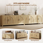 Bestier 70"W Sideboard Buffet Cabinet with Storage, Mid Century Credenza Storage Cabinet, 4 Doors Reeded Sideboard, Adjustable Shelves, Wood Buffet Long Cabinet for Living Room, Entryway, Coastal Oak