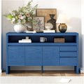 60" 3-Door Sideboard with 3 Drawers - Semi-Open Shelf & Center Semi-Circular Cutout in Back Panel, Large Storage Cabinet for Living Room, Hallway, Dining,for Kitchen
