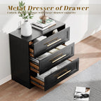 Anbuy Night Stand Large Bedside Side Table with 3 Drawers, Modern Wood Nightstand, Storage End Table with Golden Handles for Bedroom, Living Room (1 Piece, Black)