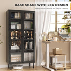 INTERGREAT Glass Display Cabinet, Metal Curio Cabinet with Tempered Glass Doors & Adjustable Shelves, Metal Storage Cabinets for Living Room, School, Plant, Black, Assembly Required