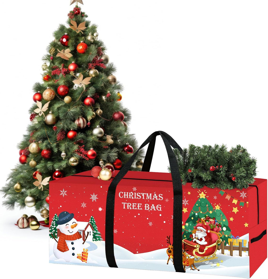 Christmas Tree Storage Bag 7.5 Ft Large Christmas Tree Bag with Reinforced Handles & Dual Zippers Wide Opening, Heavy Duty Oxford Fabric Xmas Ornament Storage Box Protects From Moisture, Dust (Red)