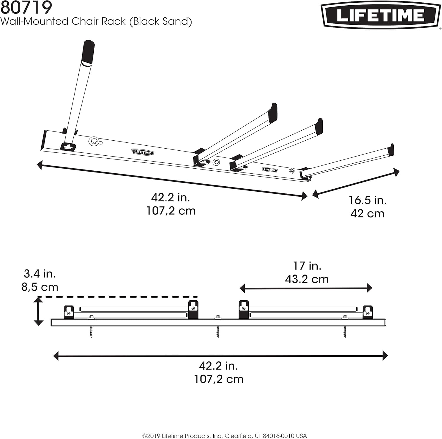 LIFETIME 80719 Wall Mounted Chair Rack Black
