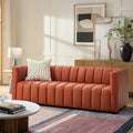 HULALA HOME 83" Genuine Leather Sofa with Channel Tufted Design, 3-Seater Sofa for Living Room Bedroom, Modern Oversized Couch with Wood Legs, Brick
