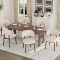 MALOL Wooden Dining Chairs Set of 6, Modern Upholstered Dining Room Chair, Fabric Kitchen Side Chairs with Curved Open Back for Living Room/Restaurant/Cafe, Beige