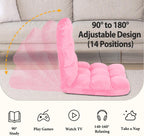 SUPER DEAL 14-Position Folding Floor Chair Gaming Sofa Cushioned Padded Reclining Bed Lounge Couch Seating for Comfy Reading, Reading, Gaming, Relaxing, Watching TV, Pink