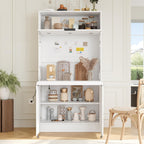 69''H Kitchen Pantry with Hutch and Foldable Workstation, Multifunctional Buffet Storage Cabinet Cupboard with Adjustable Shelf for Kitchen, Dining (White//6c)