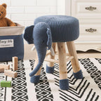 Cute Animal Ottoman Stool for Kids, Upholstered Foot Stool with Solid Wood Legs, Portable Small Seat for Bedroom Nursery Playroom Living Room (Navy Blue)