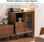 Mid-Century Modern Solid Wood Accent Cabinet 25.6" W x 15.7" D x 31.5" H – Buffet Sideboard with Glass Door & 2 Drawers, Easy Assembly, Walnut/Natural