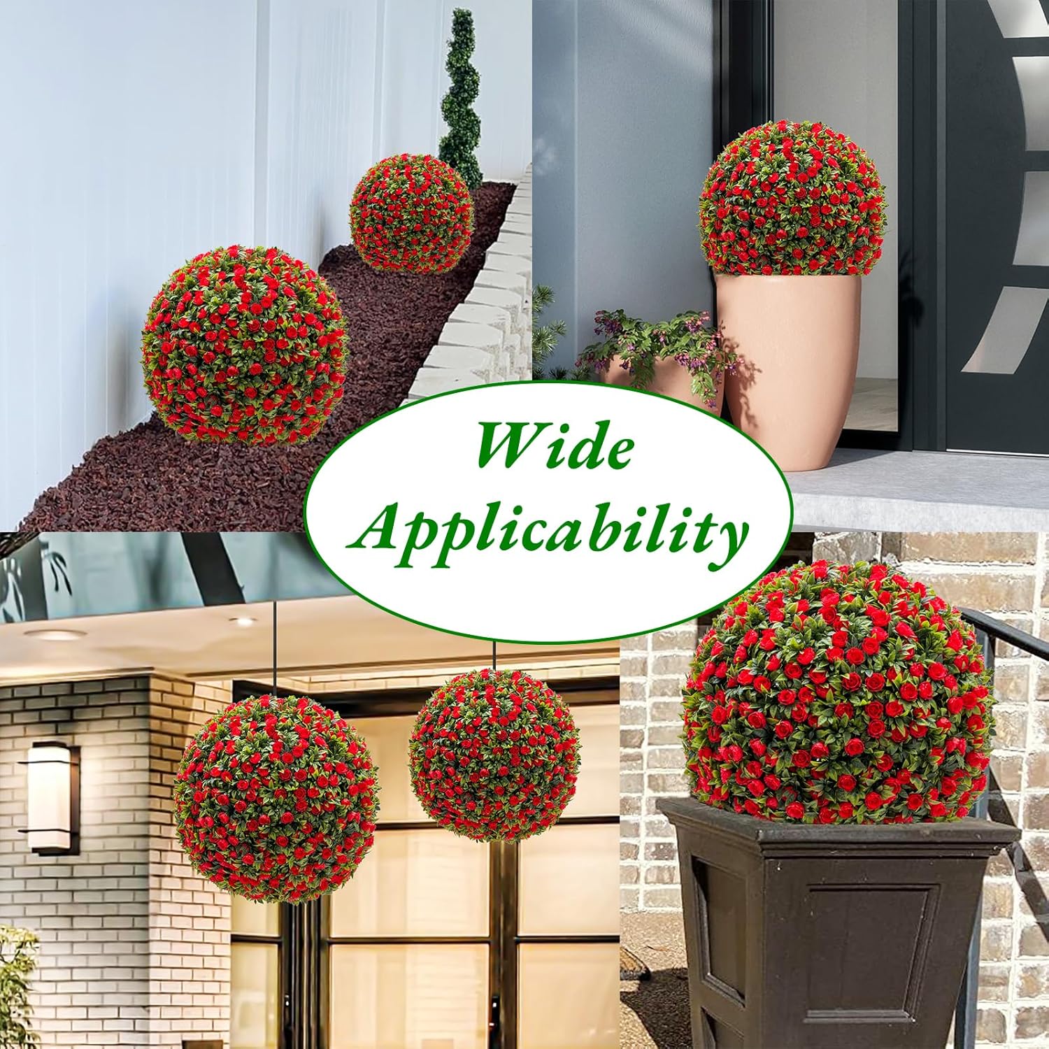21 Inch Artificial Topiary Balls Set of 2, Artificial Topiary Flower Balls with Chains and Zip Tiles,Hanging Rose Flower Balls for Home Decor,Wedding, Office,Red