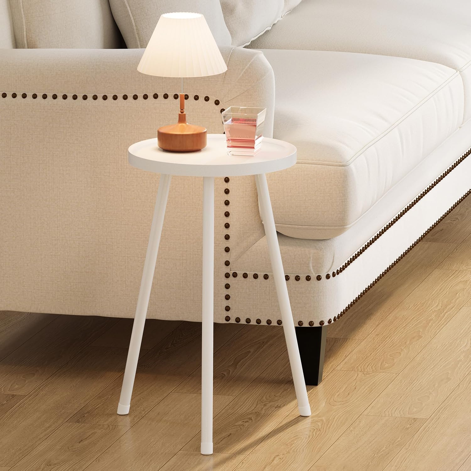 Small Couch Side Table, Drink Table, Mini Round End Table, Coffee Table, Snack Table for Small Spaces, Living Room, Bedroom, Sofa LET520W