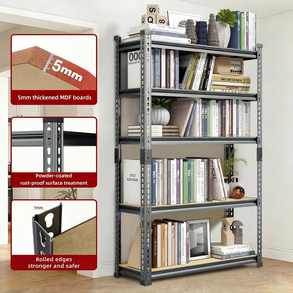 Garage Shelving Heavy Duty, 2450LBS Metal Storage Shelves 5 Tier, Adjustable Shelving Unit 36" W x 12" D x 72" H, Boltless Garage Storage Rack for Garage Basement, Pantry, Warehouse 1Pcs