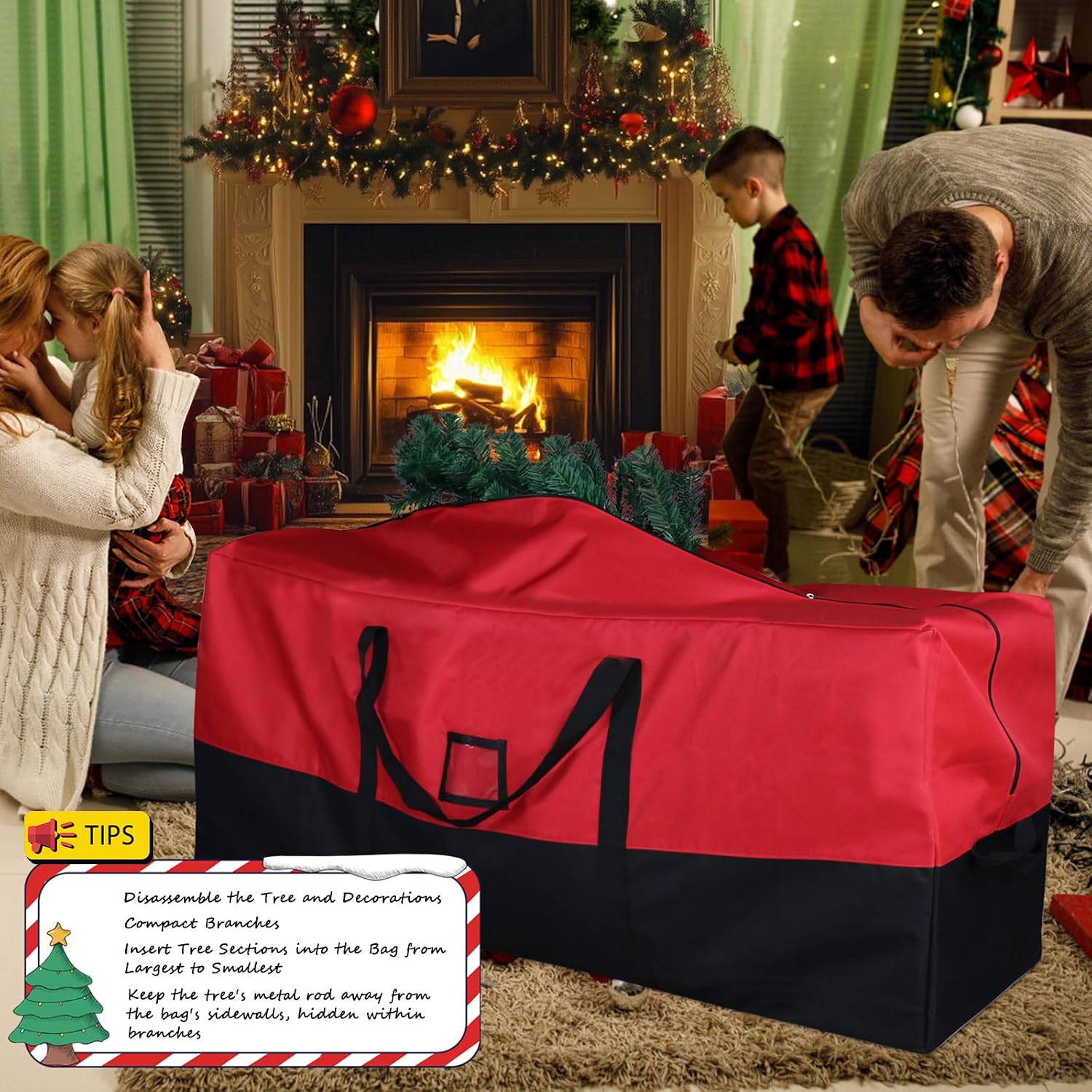 Christmas Tree Storage Bag, 600D Oxford Extra Large Moving Bags, Fits Up to 7.5 Ft Artificial Trees, Skeleton Storage, Waterproof Christmas Decorations Storage Bags with Zippers & Card Slot