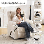 Manual Recliner Chair with Adjustable Headrest, Oversized Swivel Rocker Recliner for Adults with Arm Storage, Nursery Glider Recliner with Phone Stand and Side Pockets for Living Room, Beige