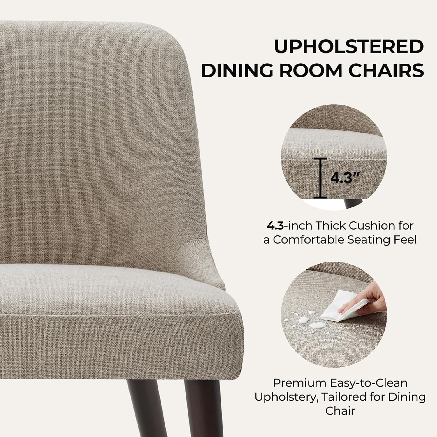 CHITA Mid-Century Modern Dining Chair, Upholstered Fabric Accent Chair for Dining Room, Set of 6, Beige