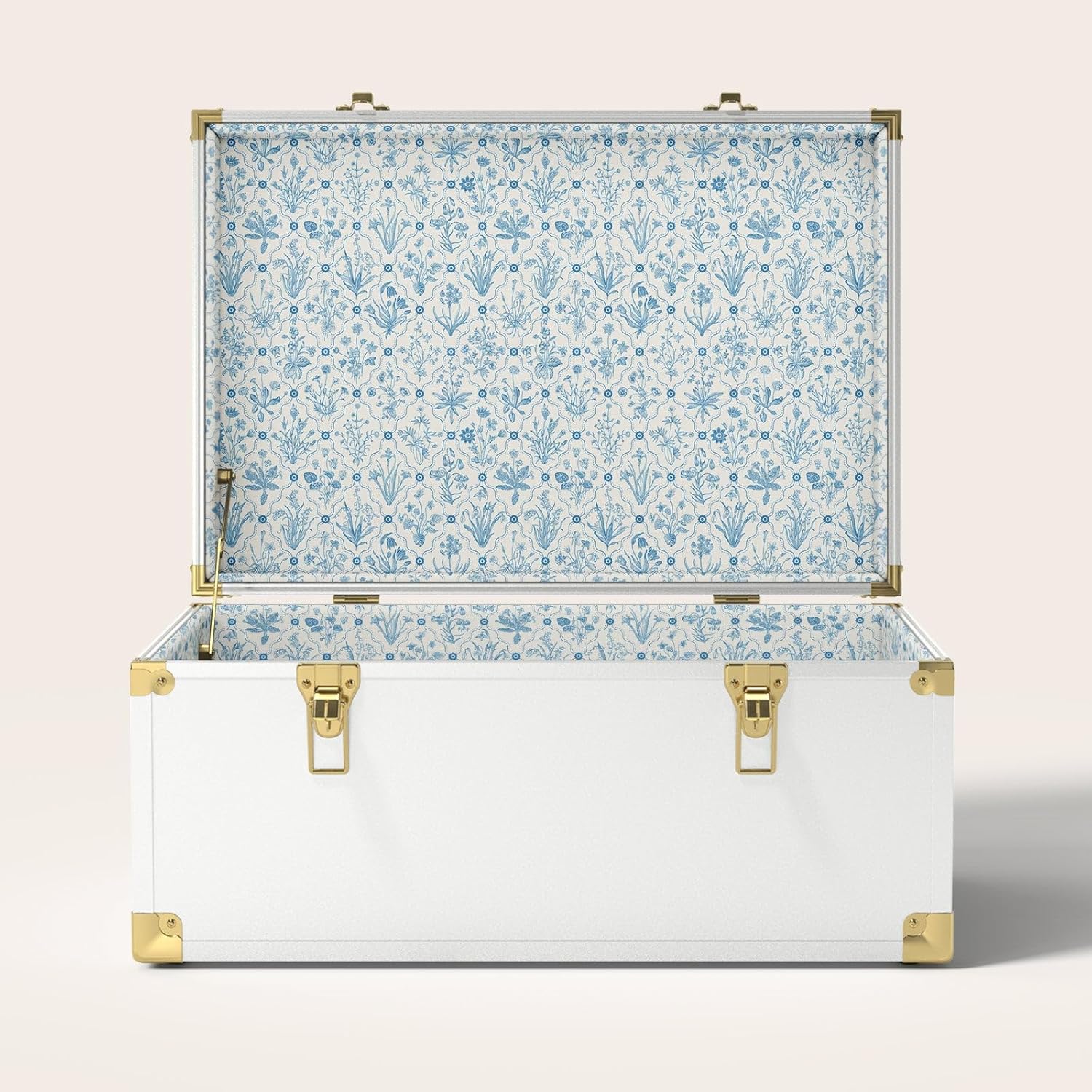 Momento Wedding Keepsake Trunk | Personalized Memory Box for Wedding Mementos | Handmade in USA | Metal and Plywood Construction | Standard Size 20" (White/Botanicals)