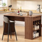 ONBRILL 61 Inch Kitchen Island with Storage, Fluted Counter Height Table, Mid-Century Modern Kitchen Island Table with Sliding Door, Home Bar Tables with Wine Rack and Drawers (Walnut)