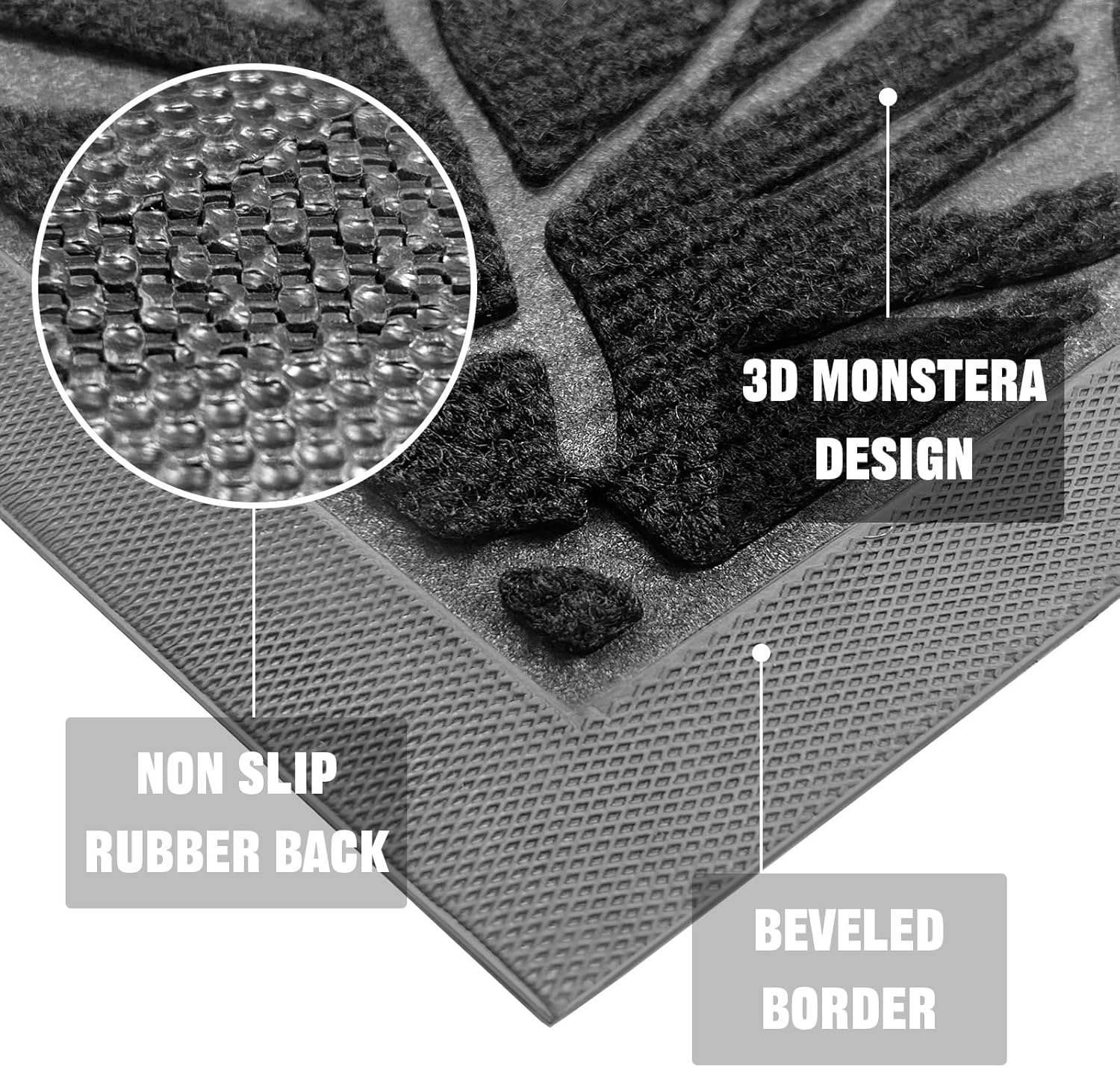 Monstera Front Door Mat Outdoor Indoor Leaf Welcome Doormat Entrance Rubber Mats for Patio Waterproof Entry Entryway Easy Clean Floor Mats Black 30"x17"