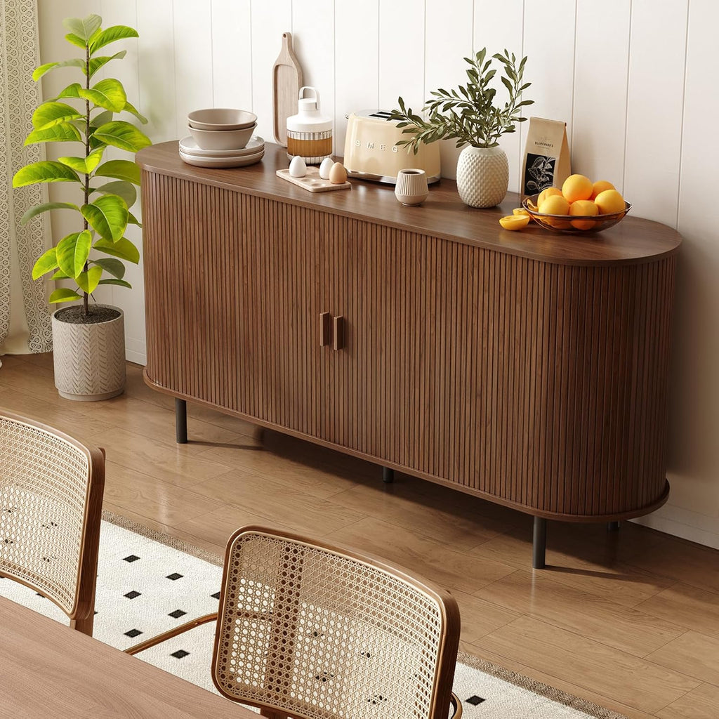 ONBRILL 63" Sideboard Buffet Cabinet with Storage, Storage Cabinet with Sliding Door & Adjustable Shelf, Modern Accent Coffee Bar Console Table for Kitchen, Entryway, Walnut