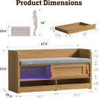 STO'SENSE Shoe Bench with UV Light, 2-Tiers Entryway Bench with Cushion, Sliding Doors & 2 Pop-Out Drawers for Bedroom, Closet, Living Room, Hallway