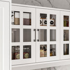 ECACAD 110.2" W Kitchen Pantry with Glass Doors & Open Countertop, Large Cupboard Storage Cabinet with Adjustable Shelves & 11 Drawers for Living Room, Dining Room, White