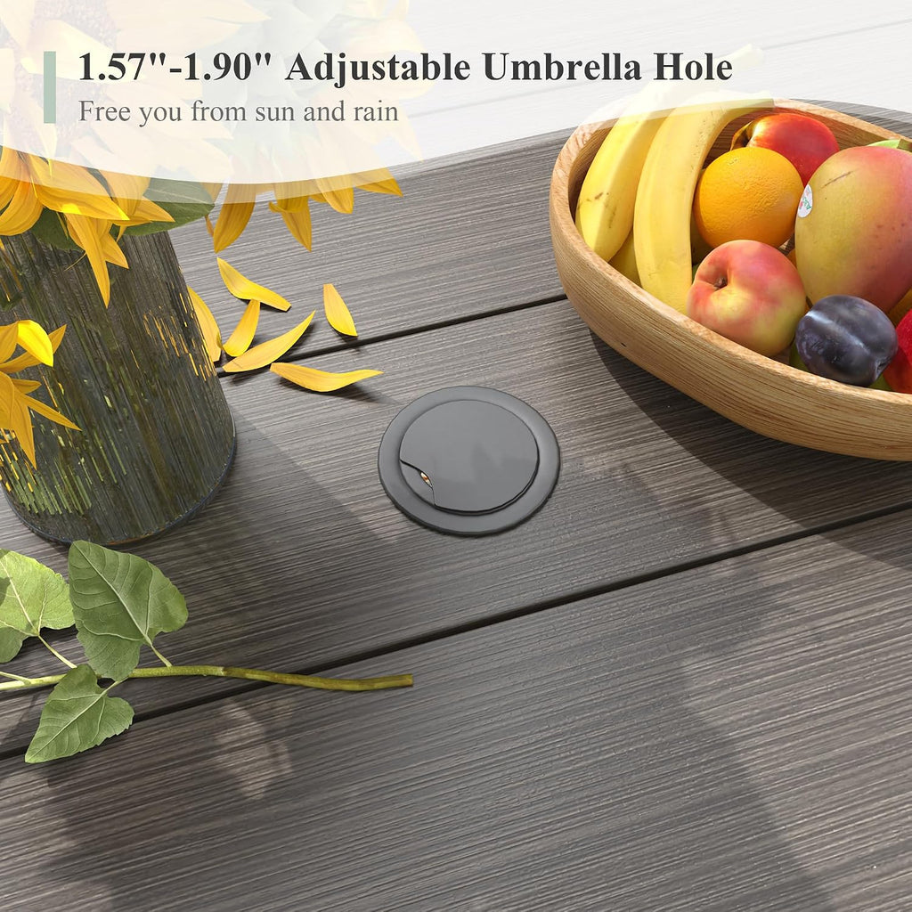 Outdoor Dining Table for 6, 50" Round Outdoor Table with Adjustable Umbrella Hole, All-Weather Metal Patio Dining Table for Lawn Garden Backyard Deck, Grey